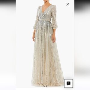 Mac Duggal Silver Embellished Wrap Gown